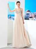 A-Line/Princess Spaghetti Straps Beading Floor-Length Chiffon Dresses TPP0003198