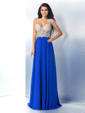 A-Line/Princess Straps Beading Sleeveless Long Chiffon Dresses TPP0003689