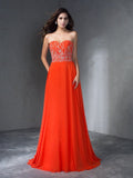 A-Line/Princess Sleeveless Sweetheart Long Beading Chiffon Dresses TPP0004149