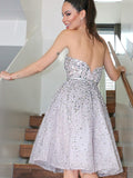 A-Line/Princess Strapless Sleeveless Sequin Knee-Length Tulle Homecoming Dresses TPP0004277