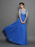 A-Line/Princess Scoop Applique 1/2 Sleeves Long Chiffon Dresses TPP0009243