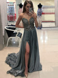 A-Line/Princess Sleeveless Bateau Sweep/Brush Train Crystal Chiffon Dresses TPP0003409