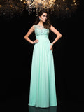 A-Line/Princess Sheer Neck Beading Sleeveless Long Chiffon Dresses TPP0003671