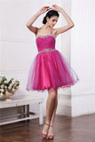 A-Line/Princess One-Shoulder Sleeveless Beading Short Organza Cocktail Dresses TPP0009023