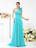 A-Line/Princess One-Shoulder Pleats Sleeveless Long Chiffon Bridesmaid Dresses TPP0005289