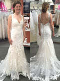 Trumpet/Mermaid Tulle Applique Straps Sleeveless Sweep/Brush Train Wedding Dresses TPP0006803