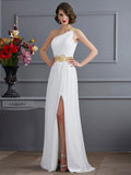 A-Line/Princess One-Shoulder Sleeveless Ruched Long Chiffon Dresses TPP0002590