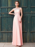 A-Line/Princess Scoop Beading Sleeveless Satin Floor-Length Dresses TPP0003534