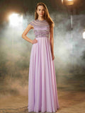 A-Line/Princess Scoop Short Sleeves Floor-Length Beading Chiffon Dresses TPP0003980