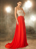 A-Line/Princess Strapless Beading Sleeveless Chiffon Sweep/Brush Train Dresses TPP0003702