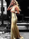 Trumpet/Mermaid V-neck Sleeveless Floor-Length Ruffles Sequins Dresses TPP0002581