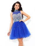 A-Line/Princess High Neck Beading Sleeveless Short Net Cocktail Dresses TPP0008463