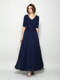 A-Line/Princess V-neck 1/2 Sleeves Long Chiffon Mother of the Bride Dresses TPP0007074