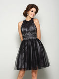 A-Line/Princess High Neck Sleeveless Short Elastic Woven Satin Mother of the Bride Dresses TPP0007409