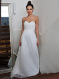 A-Line/Princess Ruched Sweetheart Sleeveless Sweep/Brush Train Wedding Dresses TPP0006455