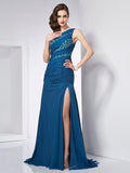 A-Line/Princess One-Shoulder Sleeveless Beading Long Chiffon Dresses TPP0003657