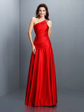 A-Line/Princess One-Shoulder Pleats Sleeveless Long Satin Dresses TPP0009185