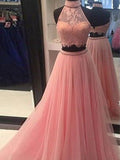 A-Line/Princess Sleeveless High Neck Tulle Lace Floor-Length Two Piece Dresses TPP0002133