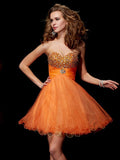 A-Line/Princess Strapless Sleeveless Beading Short Organza Homecoming Dresses TPP0008836