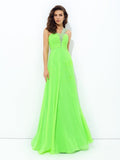 A-line/Princess One-Shoulder Rhinestone Sleeveless Long Chiffon Dresses TPP0003548