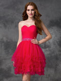 A-line/Princess Sweetheart Beading Sleeveless Short Satin Cocktail Dresses TPP0008768