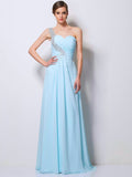 A-Line/Princess One-Shoulder Sleeveless Beading Long Chiffon Dresses TPP0004310