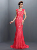 Trumpet/Mermaid V-neck Lace Sleeveless Long Lace Dresses TPP0009241