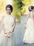 A-Line/Princess Halter Sleeveless Ruffles Tulle Floor-Length Wedding Dresses TPP0006817