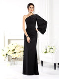 Sheath/Column One-Shoulder Beading Long Sleeves Long Chiffon Mother of the Bride Dresses TPP0007087