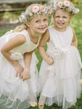 A-Line/Princess Tulle Hand-Made Flower Scoop Sleeveless Floor-Length Flower Girl Dresses TPP0007909