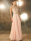 A-Line/Princess Scoop Sleeveless Chiffon Crystal Floor-length Dresses TPP0002399