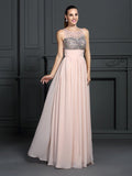 A-Line/Princess Bateau Beading Sleeveless Long Chiffon Dresses TPP0003704