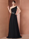 A-Line/Princess One-Shoulder Sleeveless Beading Long Chiffon Dresses TPP0003999