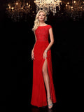 Sheath/Column Bateau Applique Short Sleeves Long Chiffon Mother of the Bride Dresses TPP0007209