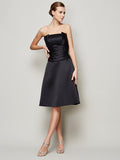 A-Line/Princess Strapless Sleeveless Pleats Short Satin Bridesmaid Dresses TPP0005265