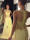 A-Line/Princess Sleeveless Sheer Neck Sweep/Brush Train Beading Chiffon Dresses