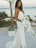 Trumpet/Mermaid Sleeveless Lace Spaghetti Straps Sweep/Brush Train Wedding Dresses TPP0006126