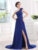 A-Line/Princess One-shoulder Sleeveless Pleats Long Chiffon Dresses TPP0004461