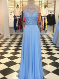 A-Line/Princess Chiffon Beading Halter Sleeveless Floor-Length Dresses TPP0003736