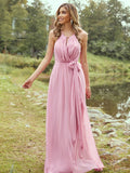 A-Line/Princess Chiffon Ruffles Halter Sleeveless Sweep/Brush Train Bridesmaid Dresses TPP0004973