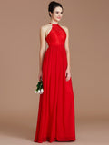 A-Line/Princess Halter Sleeveless Lace Floor-Length Chiffon Bridesmaid Dresses TPP0005320