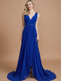 A-Line/Princess Sleeveless V-neck Chiffon Sweep/Brush Train Bridesmaid Dresses TPP0005308