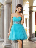 A-Line/Princess Sweetheart Ruffles Sleeveless Short Satin Cocktail Dresses TPP0008966