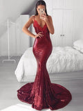 Trumpet/Mermaid V-neck Sequins Applique Sweep/Brush Train Sleeveless Dresses TPP0003843