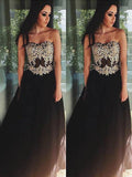 A-Line/Princess Sleeveless Sweetheart Tulle Applique Floor-Length Dresses TPP0002661