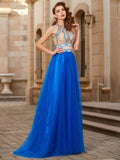 A-Line/Princess Jewel Beading Sleeveless Floor-Length Tulle Dresses TPP0004147