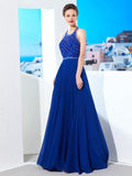 A-Line/Princess Jewel Sleeveless Beading Chiffon Sweep/Brush Train Dresses TPP0003515