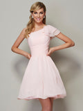 A-Line/Princess Straps Sleeveless Pleats Short Chiffon Bridesmaid Dresses TPP0005576