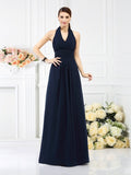 A-Line/Princess Halter Pleats Sleeveless Long Chiffon Bridesmaid Dresses TPP0005502