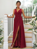 A-Line/Princess Chiffon Ruffles V-neck Sleeveless Floor-Length Bridesmaid Dresses TPP0004944